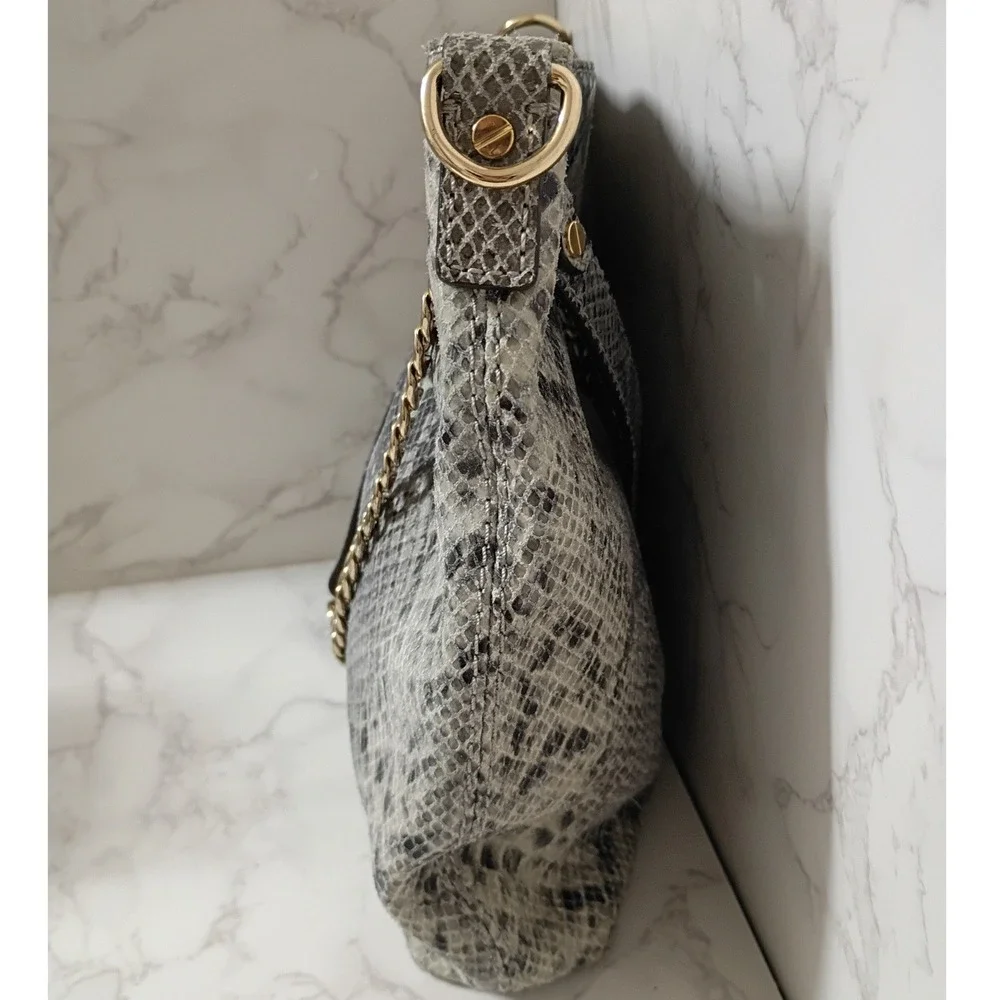 MICHAEL KORS Jet Set Gray Python Embossed Leather Hobo Shoulder/Crossbody Bag